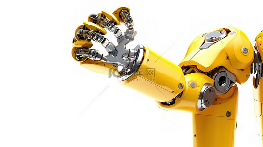 机器人工程师概念，具有 3D 渲染手握白色隔离扳手的能力