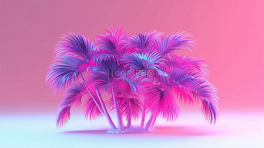红叶林背景图片_热带环境中粉红叶抽象棕榈树的 3D 插图