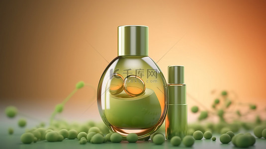 绿色营养背景图片_通过 3D 美容瓶模型概念振兴面部和皮肤营养
