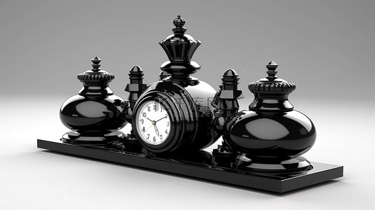 jj象棋背景图片_白色背景凸显黑色经典机械象棋时钟3D渲染