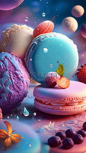 马卡色背景背景图片_梦幻马卡龙草莓甜食可爱背景