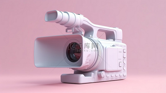 电影简约背景图片_具有 3D 专业摄像机摄像机的简约场景以柔和的颜色呈现插图