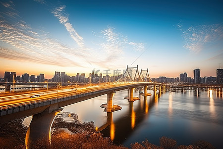 大桥风景背景图片_首尔河上大桥的风景