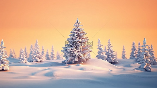 喜庆的松树和雪圣诞节背景 3D 渲染插图