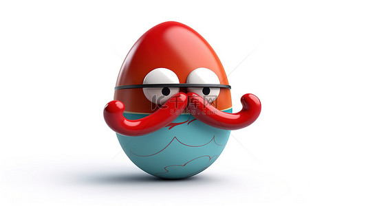 人物时尚背景图片_时髦的复活节彩蛋与单片眼镜和红胡子 3d 渲染在白色背景上