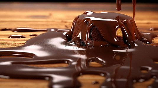 融化的巧克力滴背景图片_巧克力在棕色背景上融化的 3D 渲染，带有可用的文本空间