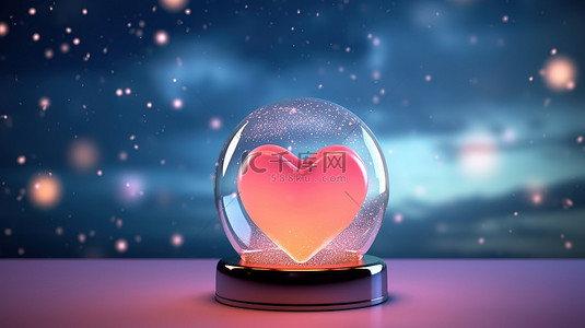 气泡礼物背景图片_一颗粉红心的 3D 渲染，被包裹在星空背景的玻璃气泡中