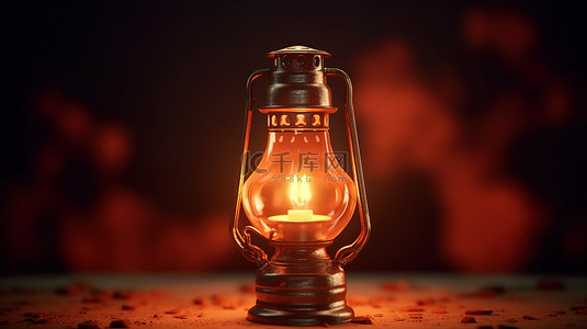 背景中燃烧的煤油灯的概念照明 3D 渲染