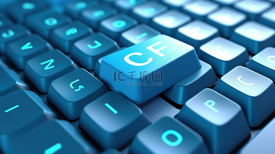 关闭白色 PC 键盘上蓝色 C 编程键的 3D 渲染