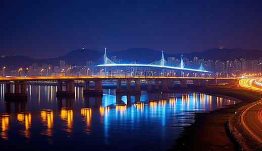 桥夜景背景图片_kim chi ssam 桥 首尔 韩国