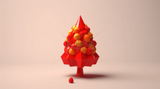 灌木平面背景图片_明亮背景下糖果玉米树的单色平面红色 3D 图标
