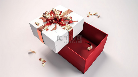 白色背景 3d 礼品盒渲染，带丝带，非常适合圣诞节和元旦