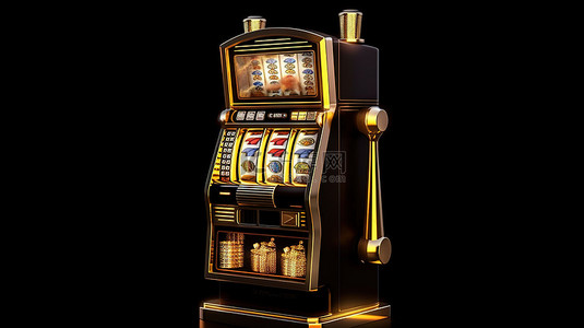 纸牌设计元素背景图片_黑色赌场背景 3D 渲染上的金色老虎机