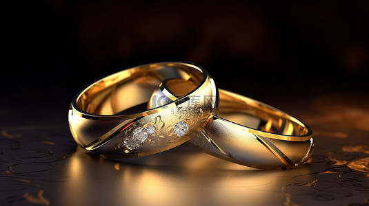 订婚快乐背景图片_闪闪发光的金戒指 3D 视觉