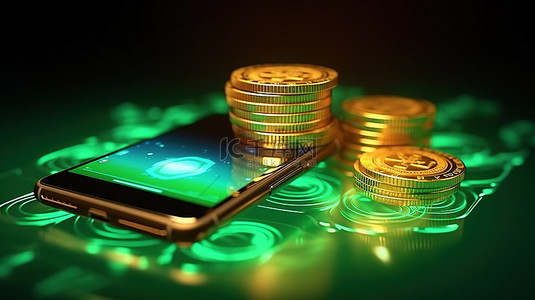 3D 渲染智能手机之间的移动银行硬币转账概念
