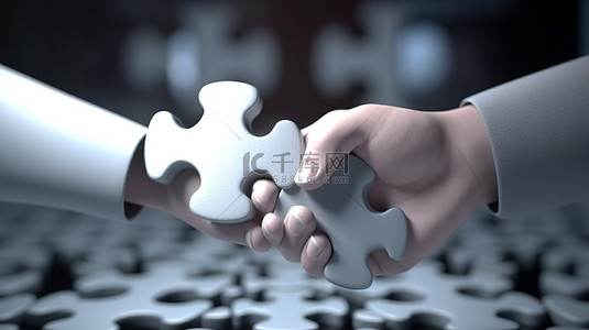 投资并购背景图片_拼图块联合并购业务中握手的 3D 渲染
