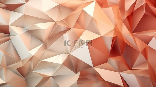 渐变马赛克背景图片_3D 渲染的网格马赛克显示多边形水晶表面，具有低调的渐变和柔和的米色几何设计