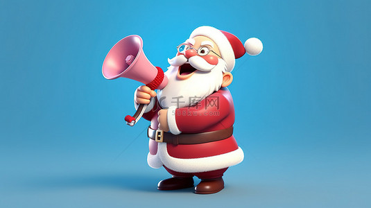 卡通寒假背景图片_欢快的圣诞老人，配有扩音器，非常适合圣诞贺卡横幅和标签卡通风格 3D 插图