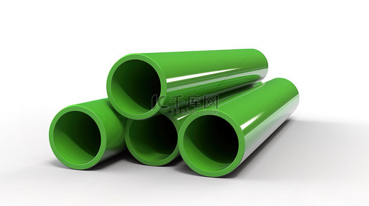 白色背景与孤立绿色 PVC 管的 3d 插图