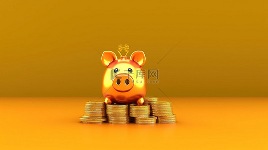 储蓄背景图片_富丽堂皇的存钱罐，有成堆的金币，金融储蓄和投资的 3D 插图