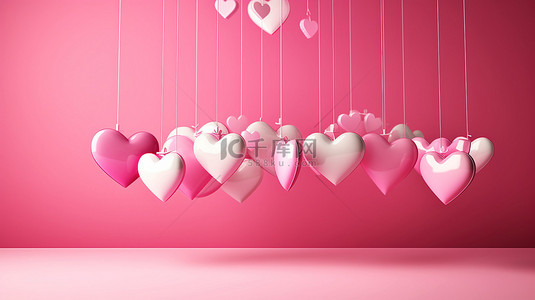 浪漫的粉红心形 3D 壁纸适合情人节婚礼和庆典