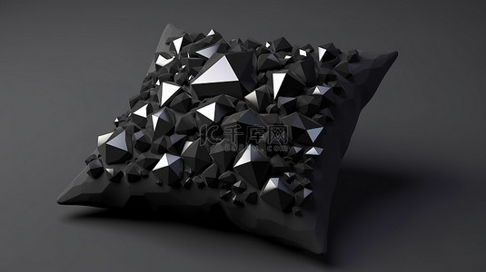 垫形切割黑钻石宝石的 3d 渲染