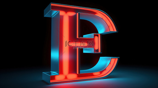 3d 中的发光霓虹灯红色 f 坐落在一个蓝色字母中