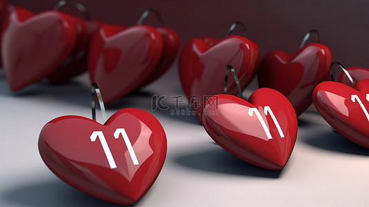 爱心日历背景图片_情人节庆祝活动 3d 日历装饰着华丽的红心