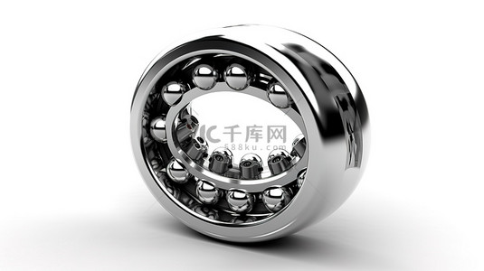白色背景上多个球的工业汽车零件隔离金属银球轴承的 3D 插图