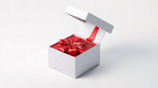 3d 渲染白色背景上红丝带空礼品盒的模型
