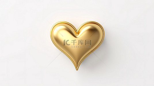 白色背景上的单色金金属心从底部视图的 3D 渲染的爱的象征