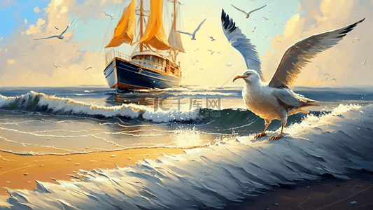 海鸟与鱼背景图片_旅游海鸟飞翔金色背景