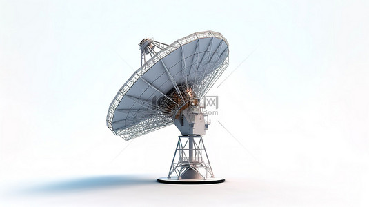 天线wifi背景图片_3D 渲染的白色背景展示了一个巨大的雷达卫星天线
