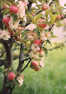 山茶花树背景图片_盛开的苹果