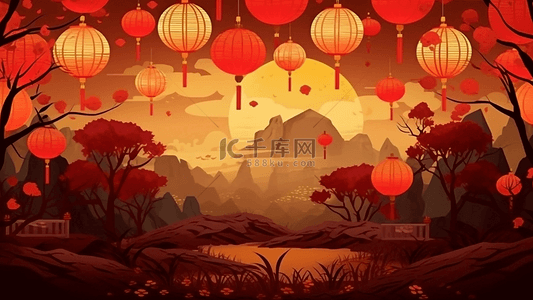 月灯笼背景图片_中秋节红色月夜背景