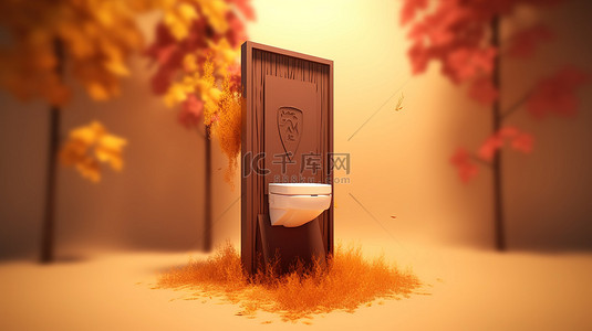 厕所公用背景图片_带有厕所图标的 3D 渲染中的秋季警报标志