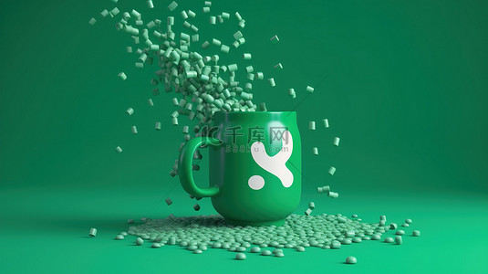 层叠字背景图片_whatsapp 药丸的 3d 渲染层叠成一个印有社交网络图标的绿色杯子