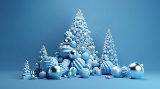 浅色卡通背景背景图片_蓝色圣诞场景的节日 3D 渲染