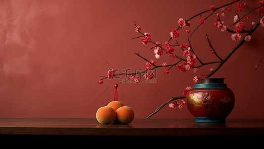 腊梅花卉坛子中国风格广告背景