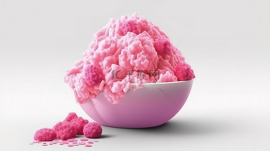 日本酵素背景图片_卡通风格 3d 图像的粉红色刨冰 bingsu 在白色背景下被隔离