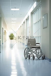 坐轮椅背景图片_一名坐在轮椅上的病人正沿着医院空荡荡的走廊行走