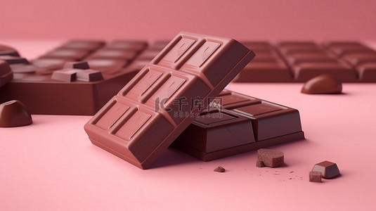 巧克力棒背景图片_卡通风格 3d 渲染粉红色背景巧克力棒的插图，用于商业设计
