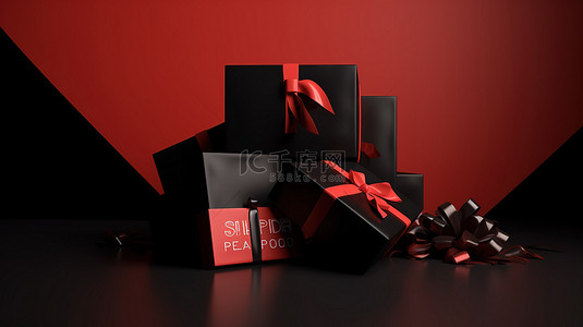 3d 渲染中奢华黑色星期五背景的礼品盒