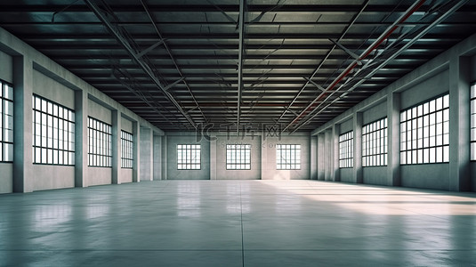 商業大廈背景图片_以 3D 渲染的无人工厂的内部