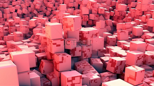 马赛克对话框背景图片_关闭纹理粉红色立方体的抽象 3D 渲染