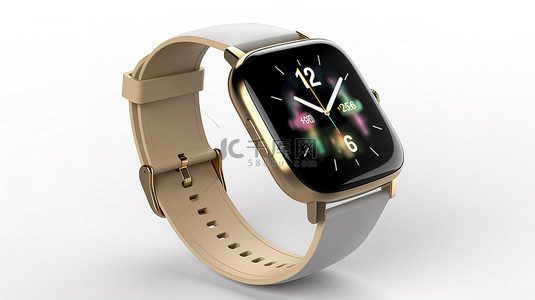 手表背景背景图片_时尚时尚的金色智能手表模型，带白色背景的表带，以 3D 渲染