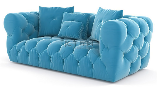 剪切路径包括在白色背景上隔离的 3D 渲染的蓝色沙发