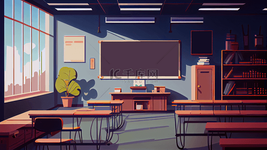 教育教室卡通深蓝色背景
