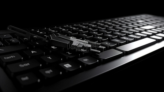 技术和商业概念背景，带有黑色键盘和 3D 渲染的安全​​密钥