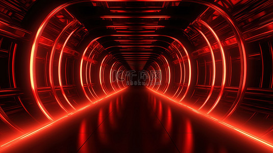 4k 超高清红光霓虹灯隧道的抽象 3D 插图